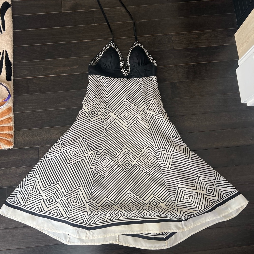 Black & White Geometric Halter Dress
